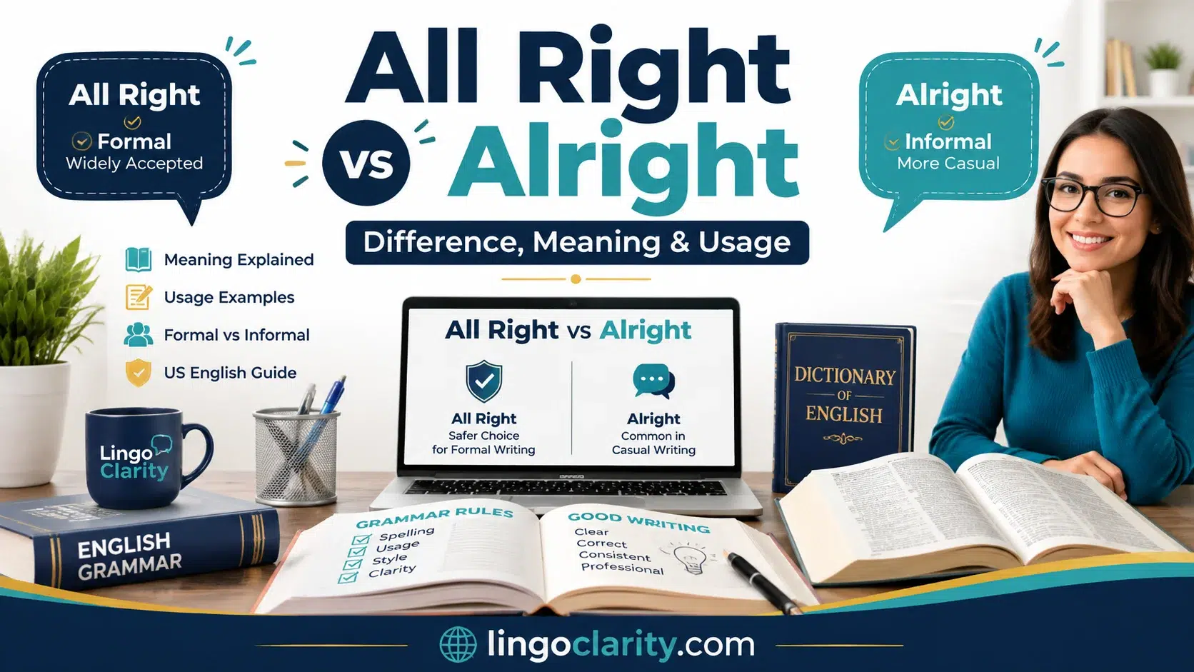 All Right vs Alright difference explained with English grammar learning design