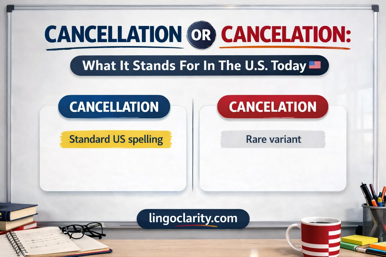 Cancellation and cancelation compared side by side with the standard US spelling highlighted