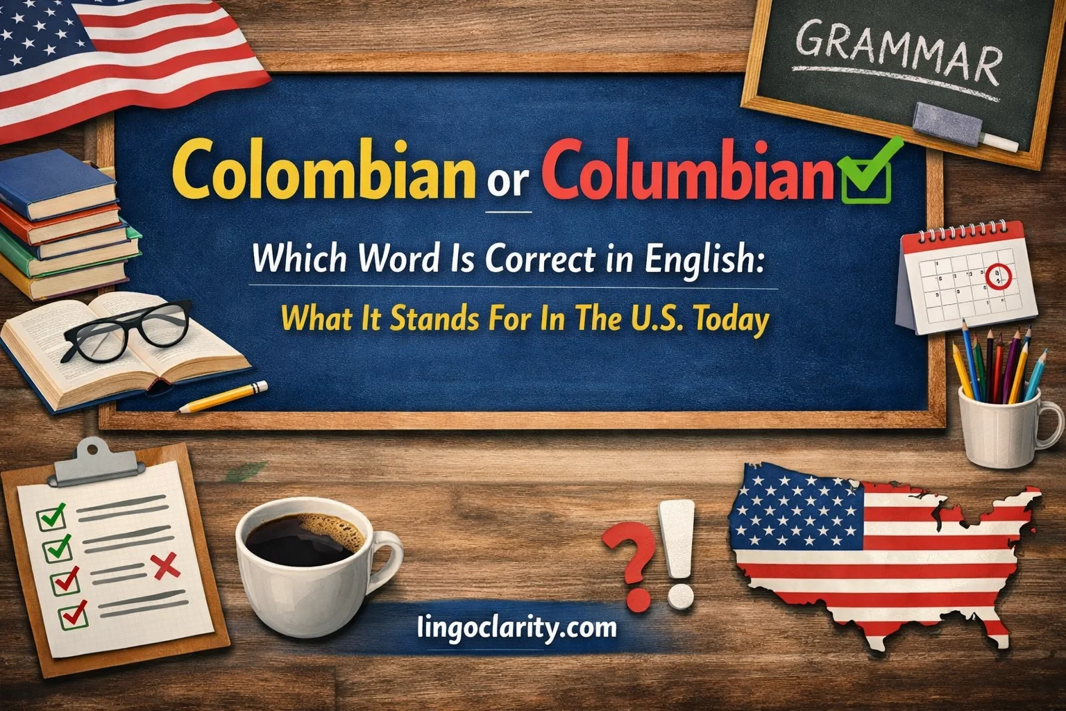 Editorial word-choice graphic showing “Colombian” as the correct word