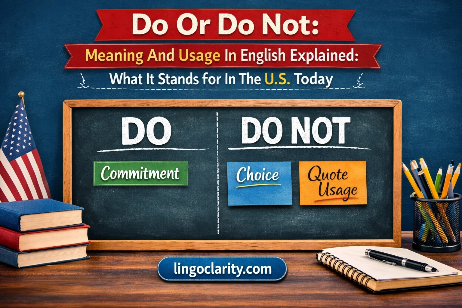 Alt Text: Do or do not phrase explained on a board with usage notes