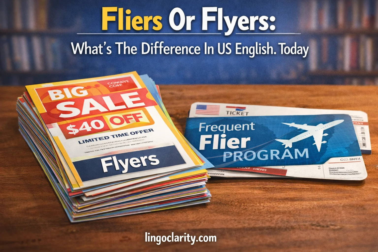 Comparison showing advertising flyers and airline frequent flier program text.