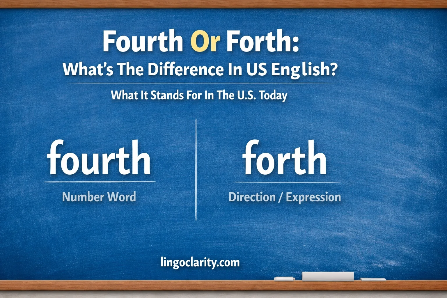 Fourth and forth compared on a blue board for US English usage
