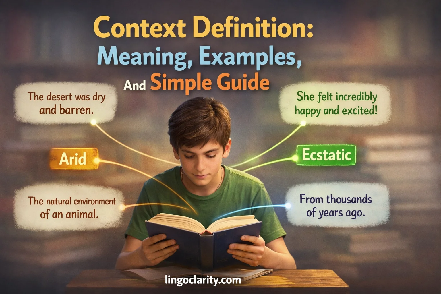 A student reading text while surrounding sentences help reveal the meaning of words.