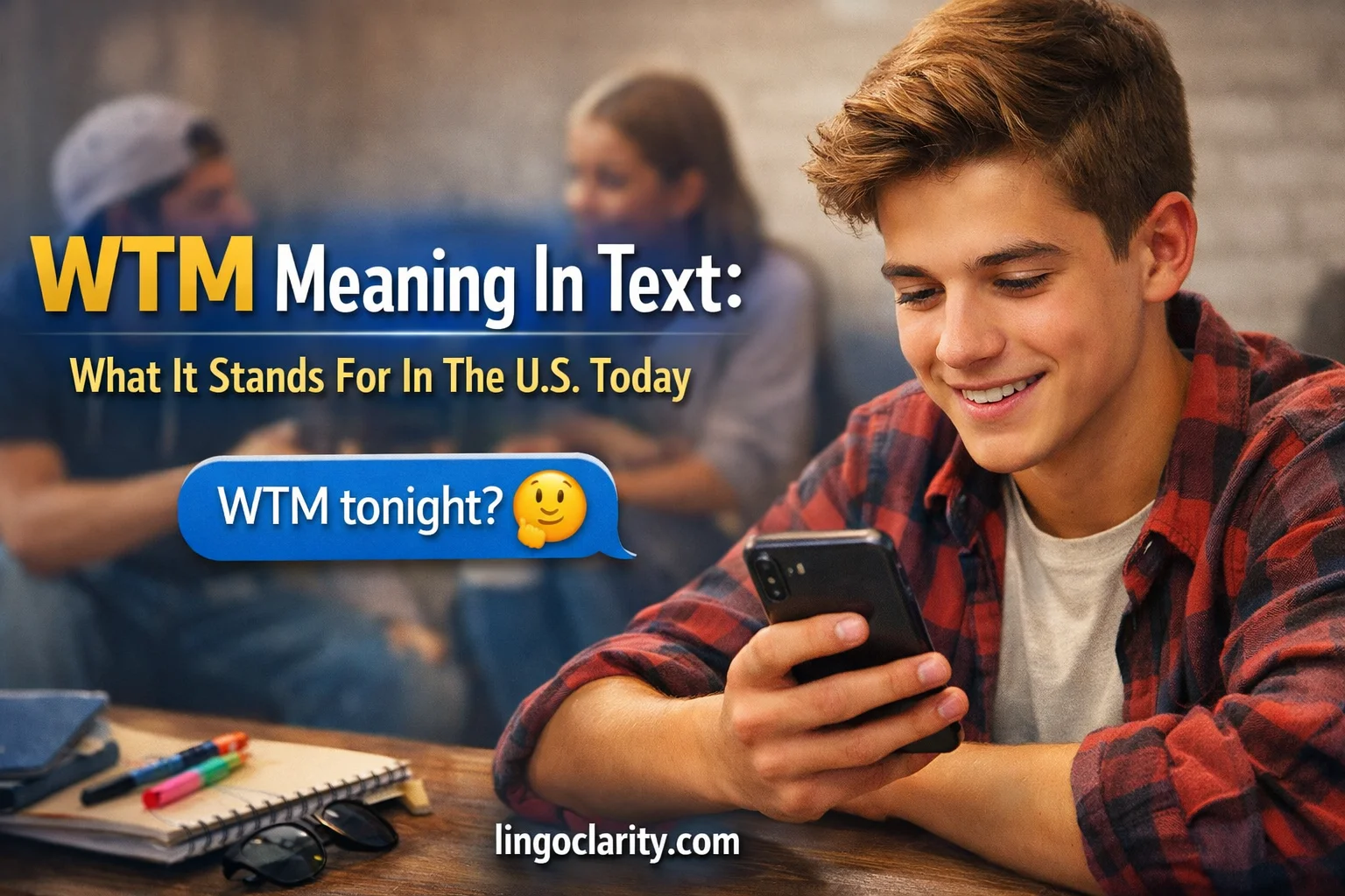 Smartphone chat showing the slang abbreviation WTM in a text conversation about plans. WTM Meaning In Text: Definition, Slang Usage, And