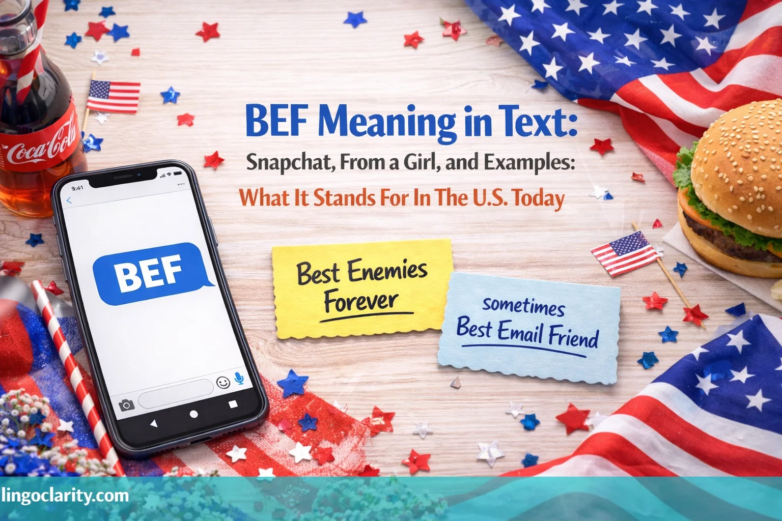 Phone chat image showing BEF with notes for Best Enemies Forever and Best Email Friend.