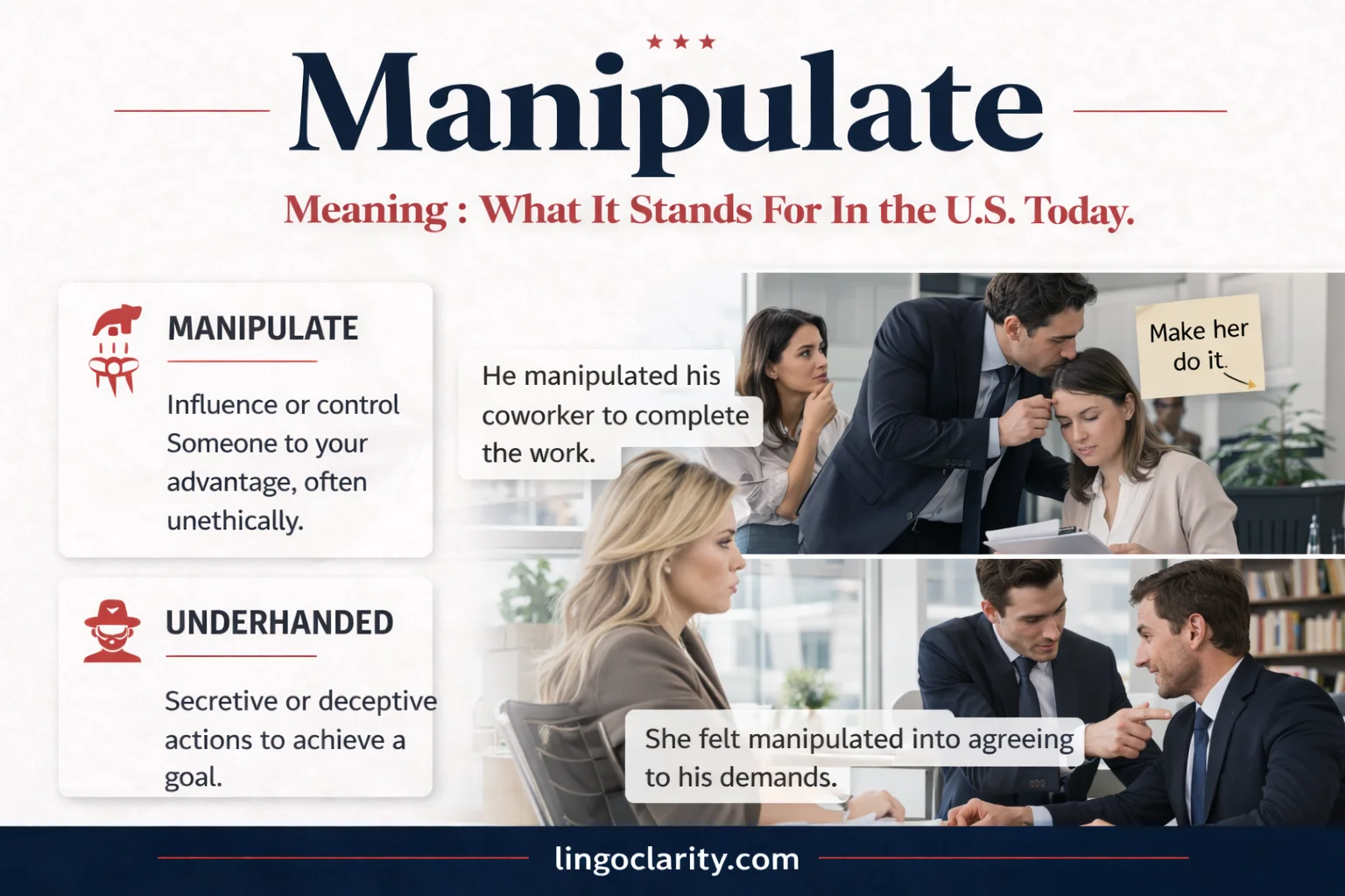 manipulate with example sentences that show different meanings