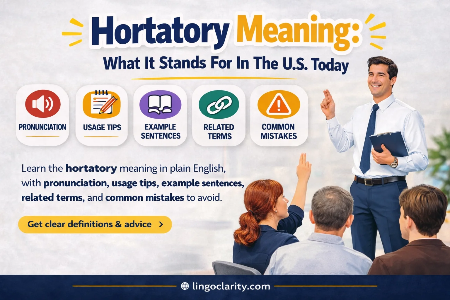 Student reading a highlighted speech passage to understand the word hortatory.