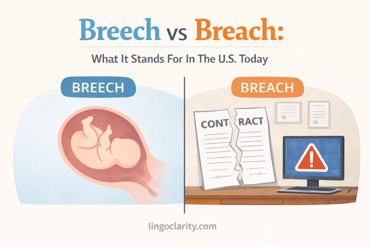 Comparison graphic showing when to use breech and when to use breach
