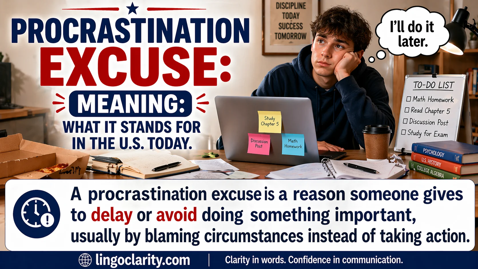 Student delaying a task while thinking of a reason to put it off later.