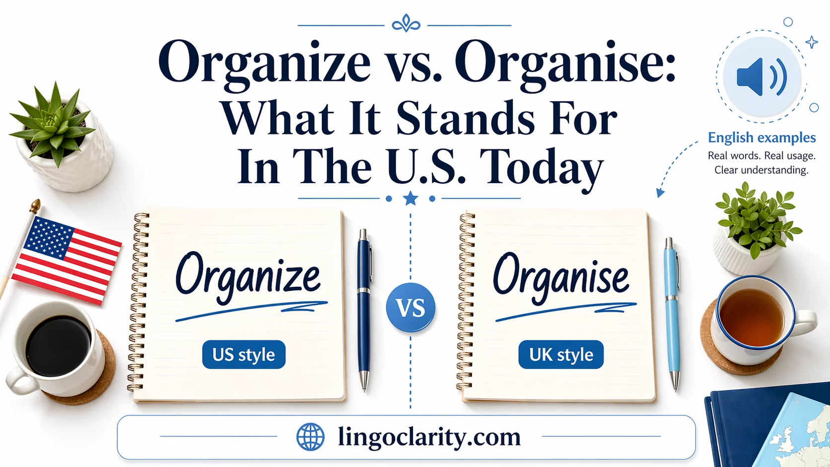 Organize vs. Organise spelling comparison for US and British English.