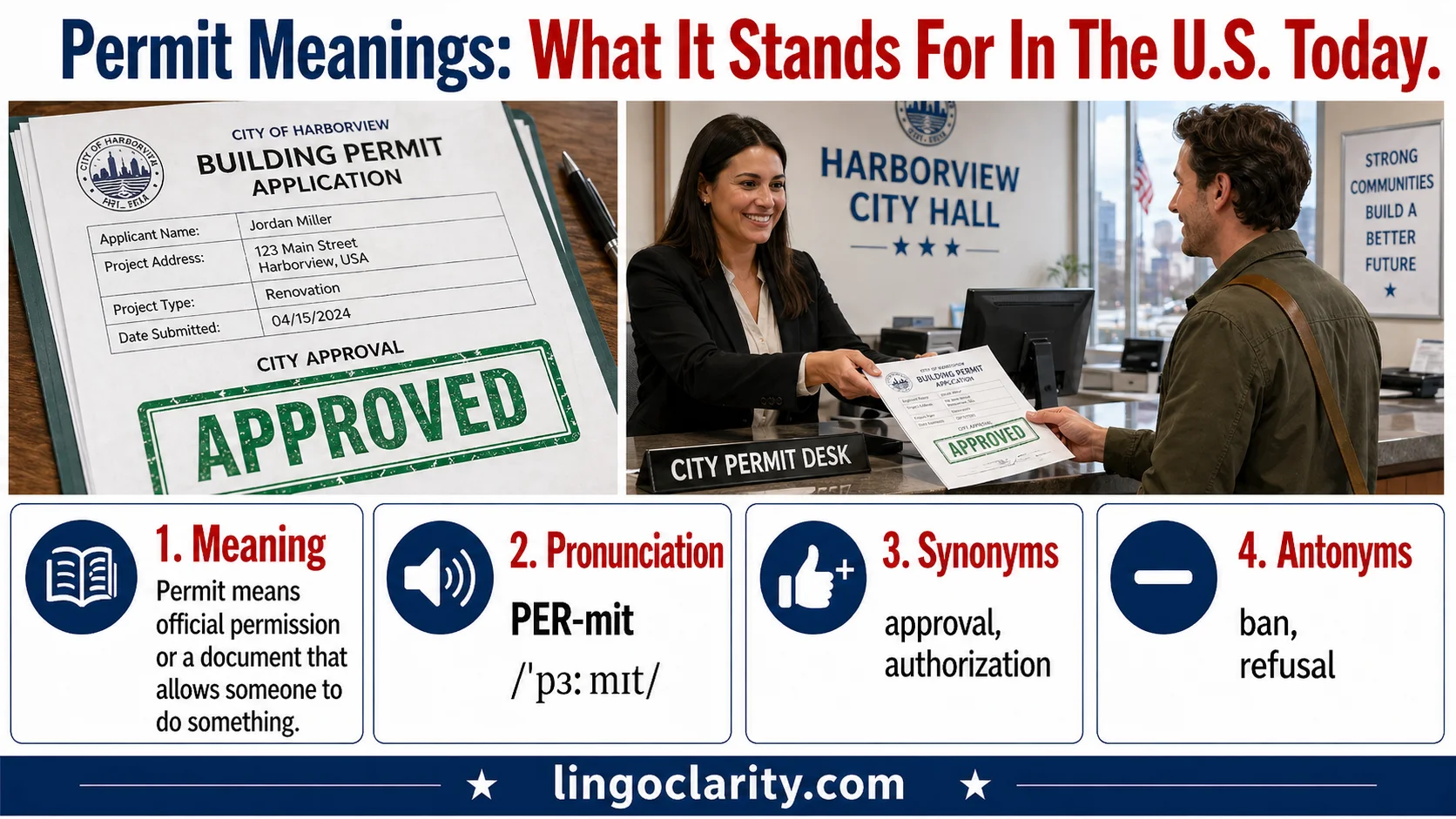 Permit form with an approval stamp on a desk.