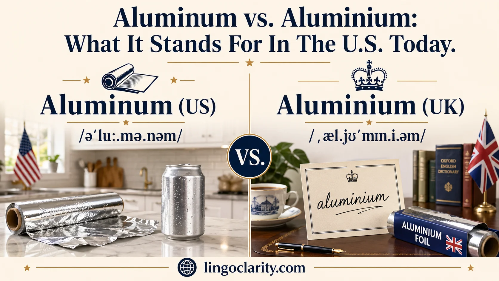 Aluminum vs. Aluminium spelling choice for US and UK English.