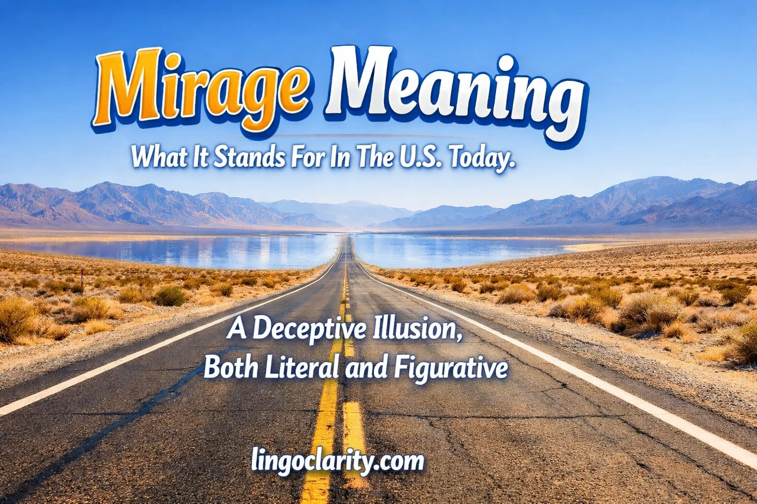 Shimmering road illusion on a hot day showing the meaning of mirage.