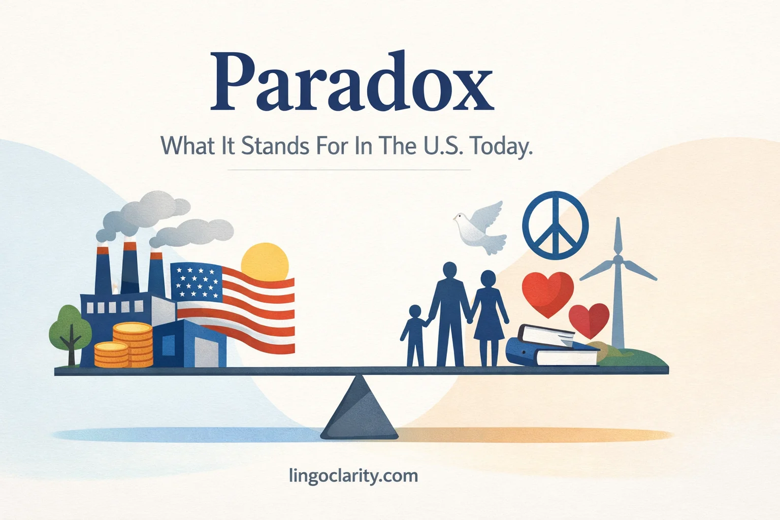 Illustration of opposite ideas balancing together to represent the word paradox.