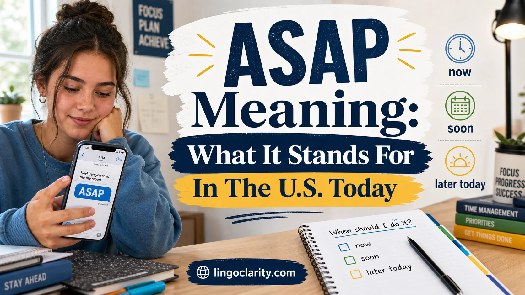 Student learning what ASAP means in a message.