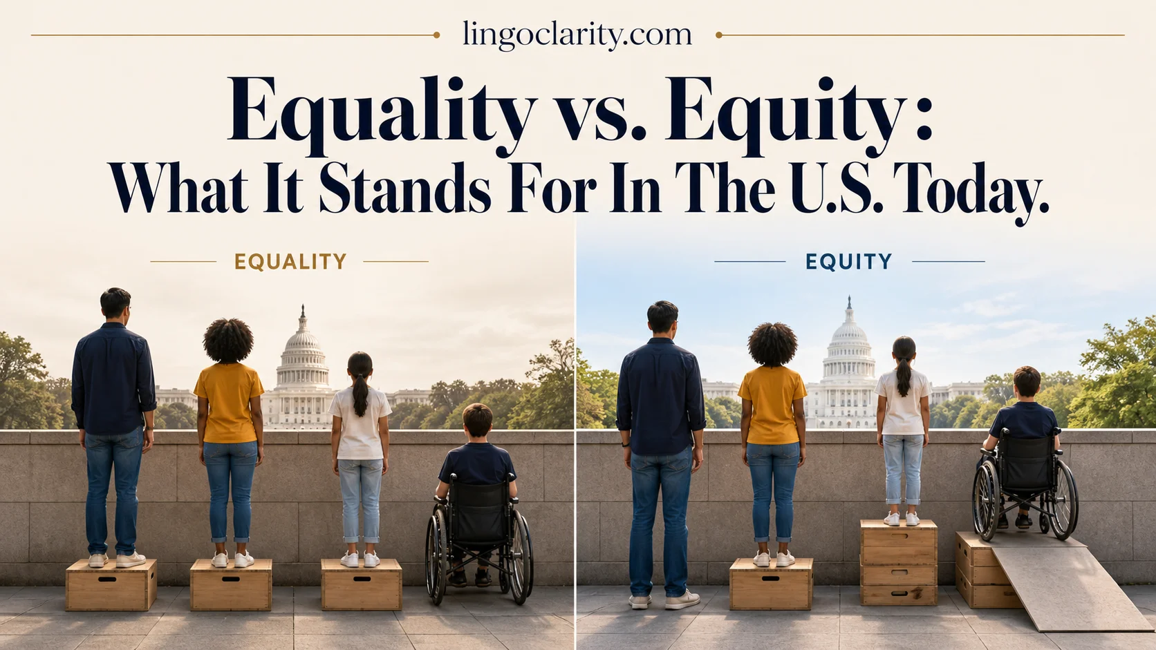 Equality and equity comparison showing equal treatment versus fair support.