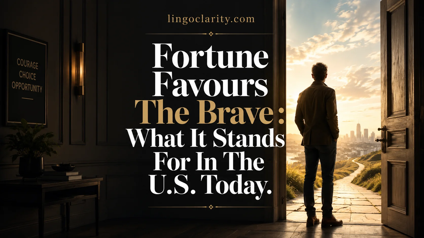 Person stepping toward an open door to show the meaning of Fortune favours the brave.
