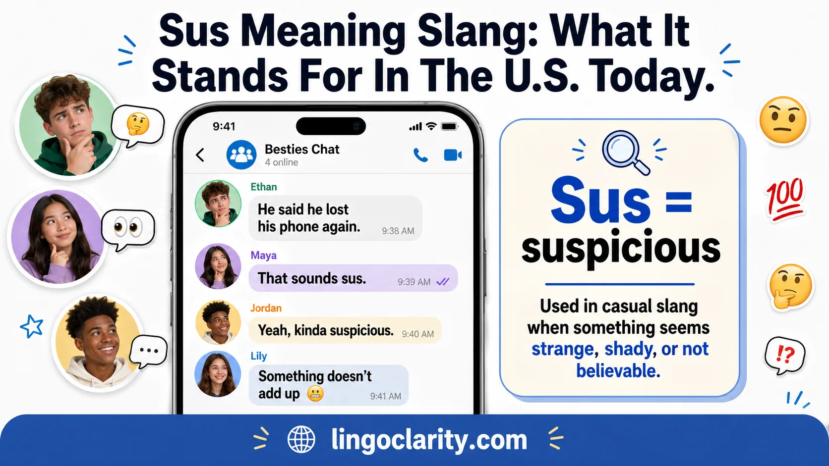 Phone chat showing friends using sus to describe something suspicious.