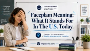 Person doing a facepalm gesture with a clear title explaining the meaning of facepalm.