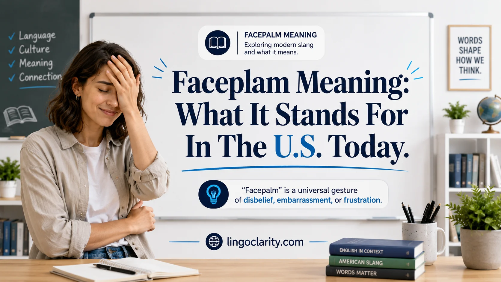 Person doing a facepalm gesture with a clear title explaining the meaning of facepalm.