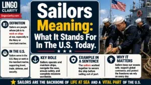 Sailors working on a ship deck with text explaining the meaning of sailors.