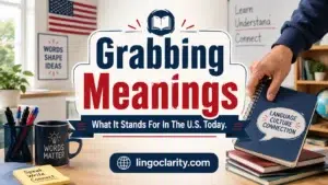 Educational image explaining grabbing meanings with a hand taking a notebook and a headline catching attention.