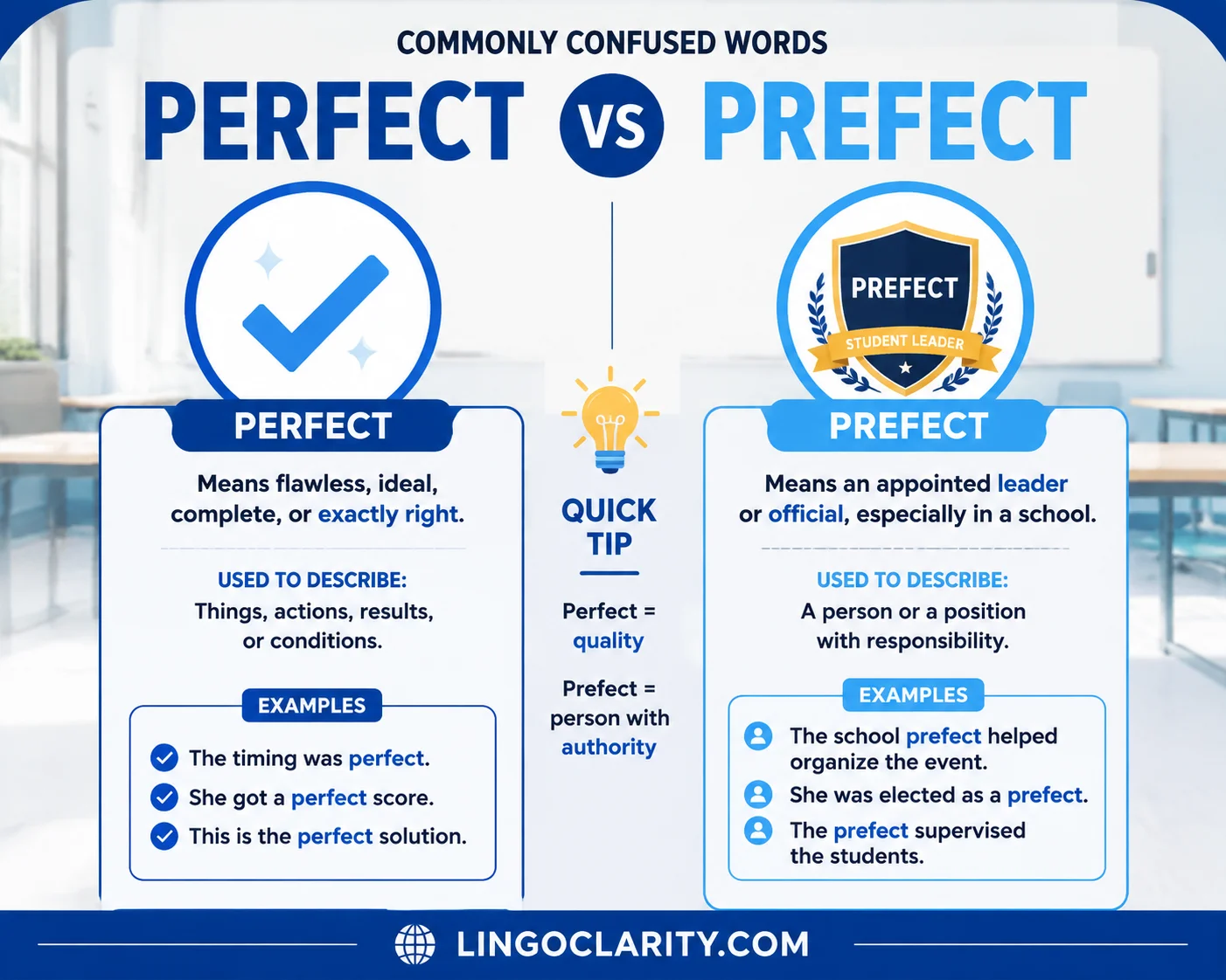 Perfect or Prefect difference explained with examples and meanings.