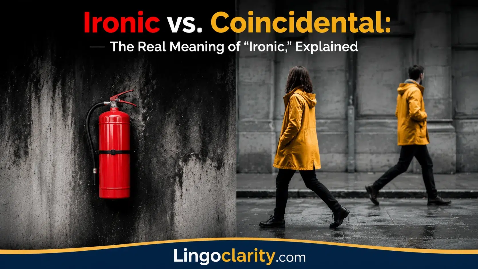 Ironic vs. coincidental comparison showing irony and coincidence examples.