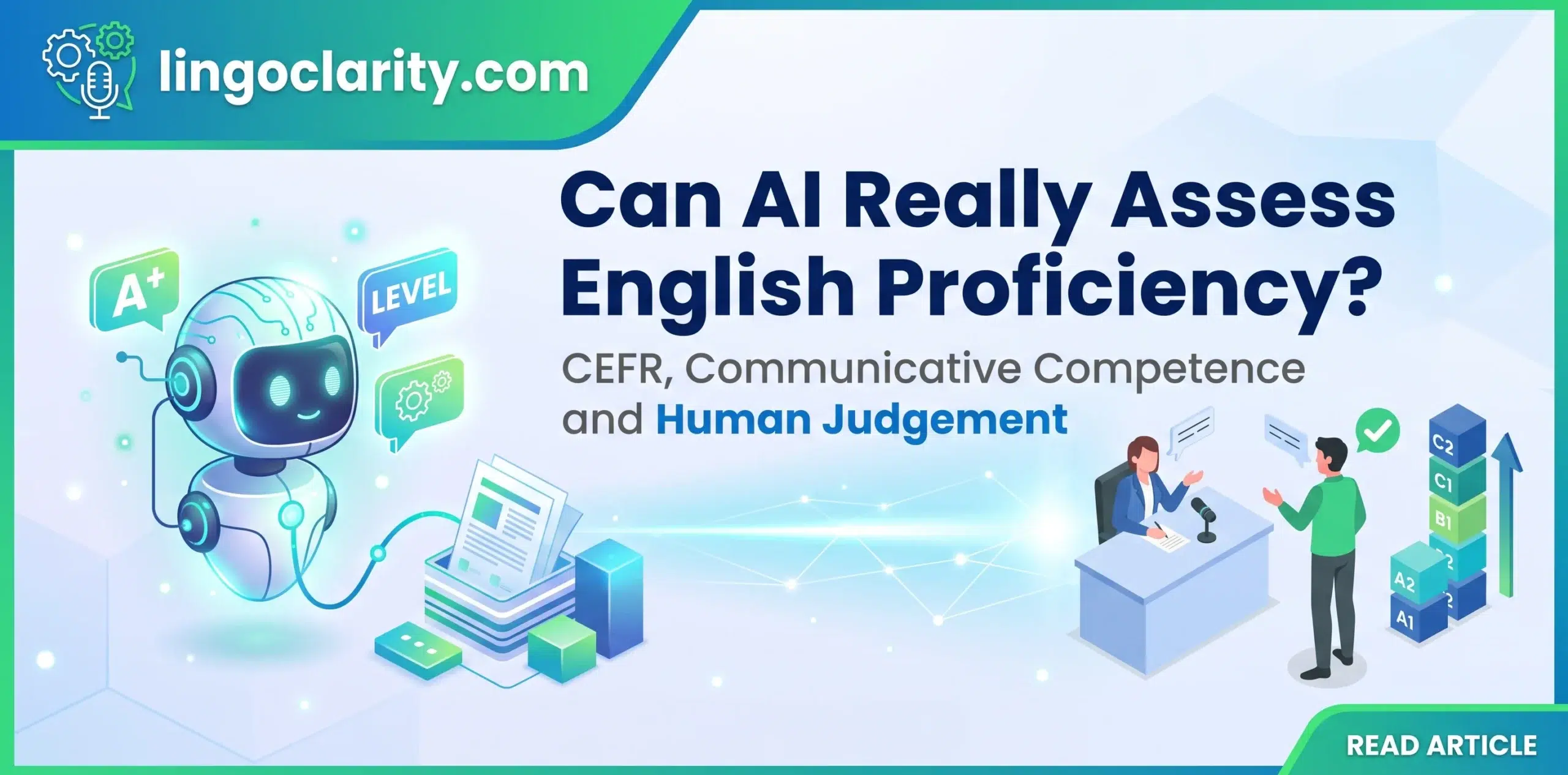 Human examiner and AI system comparing scores on an English speaking test using CEFR levels