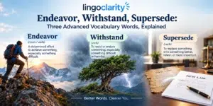 explaining Endeavor, Withstand, and Supersede with realistic educational visuals.