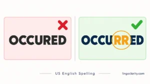 Comparison graphic showing occured marked wrong and occurred marked correct in US English spelling